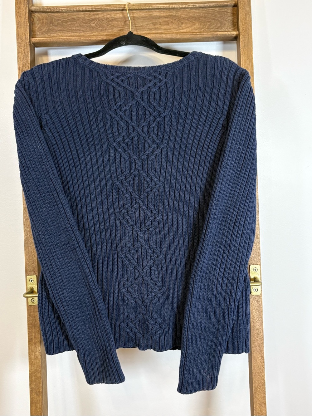 Nine & Co. Ribbed Cable-Front Crewneck Sweater - Navy